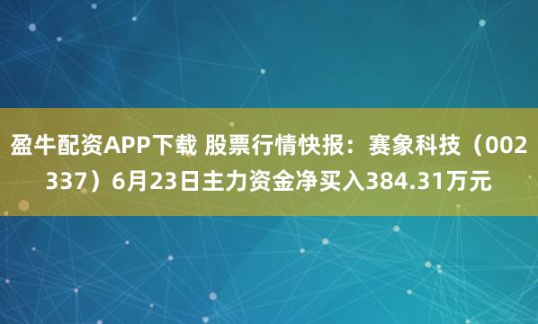 盈牛配资APP下载 股票行情快报：赛象科技（002337）6月23日主力资金净买入384.31万元