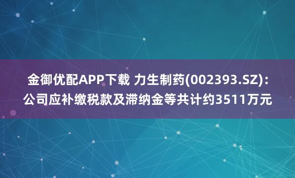 金御优配APP下载 力生制药(002393.SZ)：公司应补缴税款及滞纳金等共计约3511万元