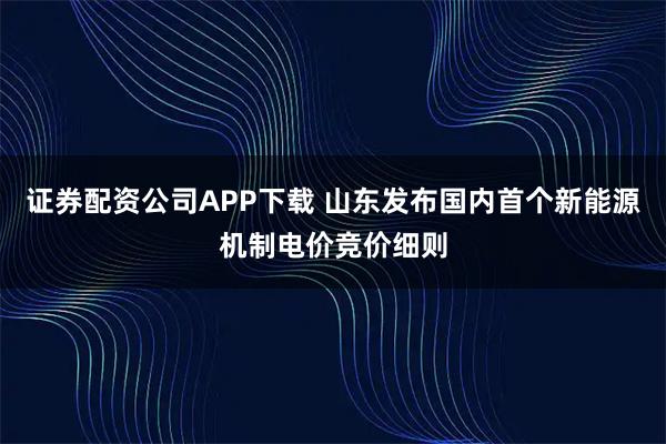 证券配资公司APP下载 山东发布国内首个新能源机制电价竞价细则